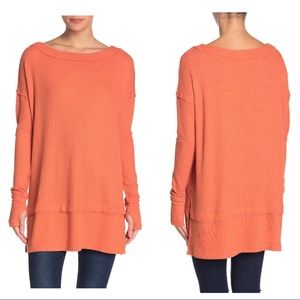 We The Free North Shore Orange Thermal Waffle Knit Tunic Small